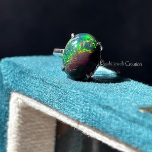 Black Opal Ring | Fiery Play of Colors | Sterling Silver Jewelry | Statement Gemstone Ring | October Birthstone | Gift For Her