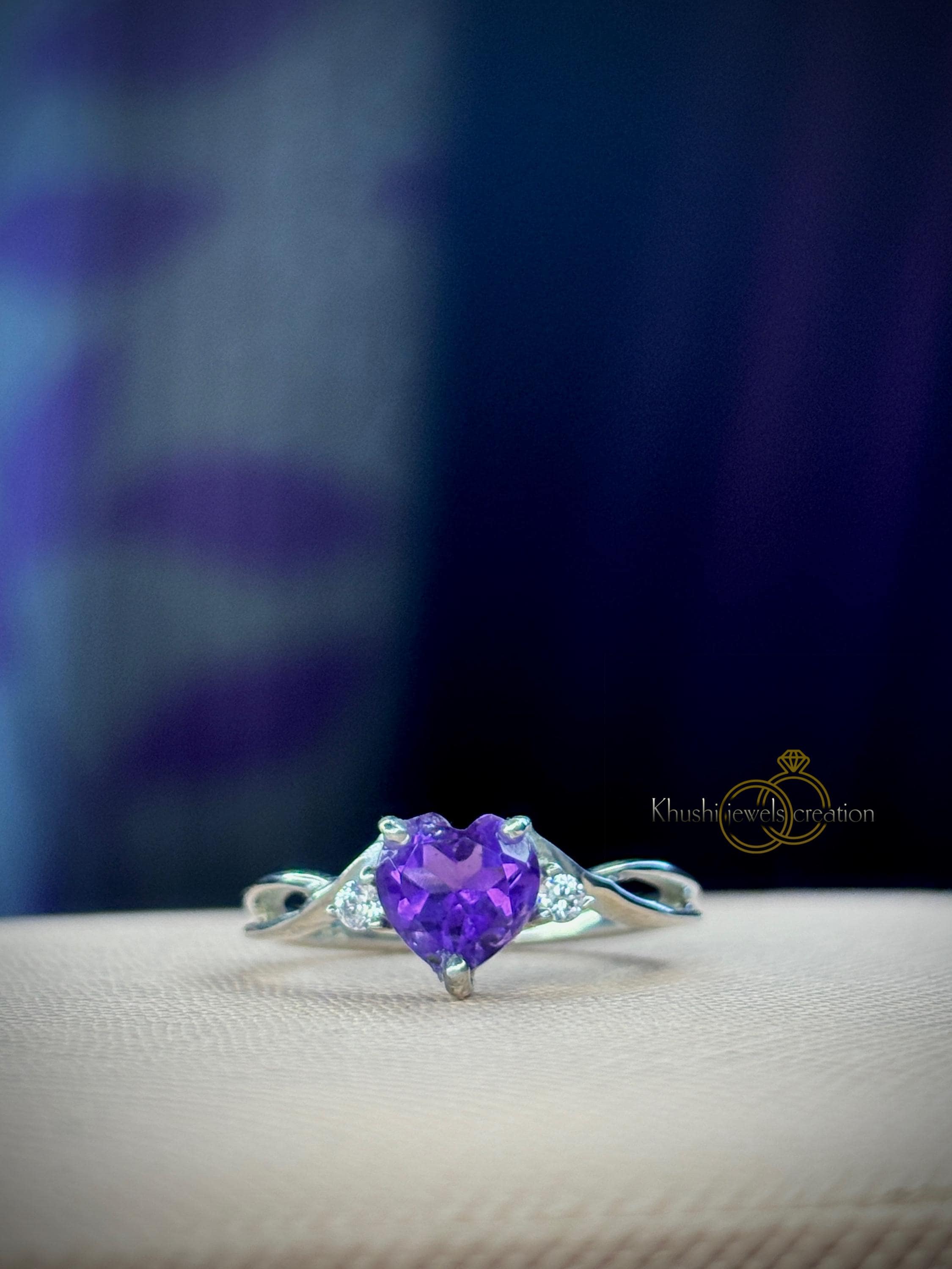 Bague Cœur En Améthyste Véritable - Argent 925 - Taille 50 - Style Art Déco - Neuf Avec Défauts