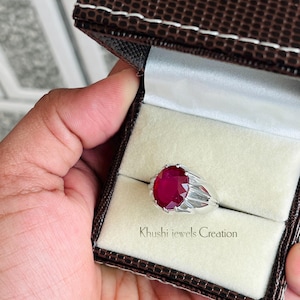 Ruby Mens Ring In 925 Sterling Silver, Solitaire Ring, Gift For Him