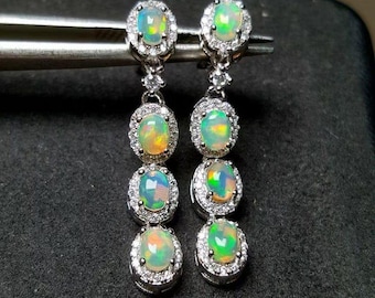 Pendientes colgantes de ópalo etíope hechos a mano – Joyería de plata de ley