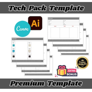 Canva Tech Pack Template Editable 9 Page | Free Sample Hoodie Fashion Tech Pack | Digital Download Editable in Canva & Hoodie Fashion Flat