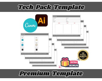 Canva Tech Pack Vorlage Bearbeitbar 9 Seite | Kostenlose Probe Hoodie Fashion Tech Pack | Digitaler Download Bearbeitbar in Canva & Hoodie Fashion Flat