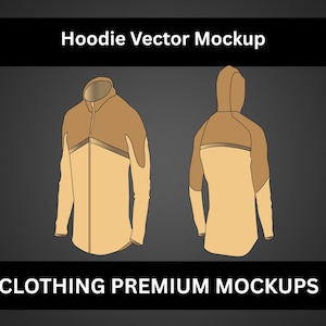 Zip-Up Hoodie Vector Mockup, Full-Zip Sweater Fashion Flats, Tech Pack Template, Streetwear Clothing Design