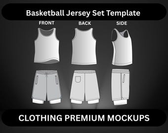 Basketball Jersey Set Mockup Clothing Template flat Drawing Illustrator Tech Pack Procreate mockup Vector Blank Streetwear Vector Template
