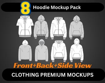 Oversized Hoodie Mock up bundle Vector Template Flat sketch Adobe Illustrator PNG SVG Procreate Tech Pack hoodie mockup technical drawing