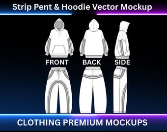 Oversized Hoodie and Wide Leg Streetwear Sweatpants Vector Template Sweats Flat Mockup Adobe Illustrator, PNG, SVG, Procreate, Tech Pack