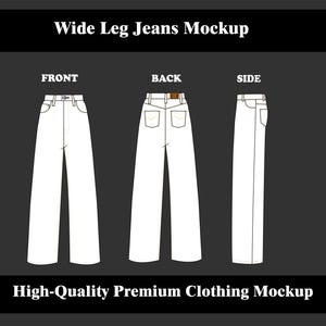 Wide-Leg Jeans Vector Mockup, Flared Denim Pants Technical Drawings, Ready-to-Use Customizable Tech Pack Template,Editable Jeans Flat Sketch