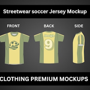 Streetwear soccer Jersey Mock up football soccer Vector Template T-shirt Adobe Illustrator PNG SVG Procreate Tech pack sports jersey Mockup