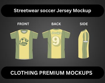 Streetwear soccer Jersey Mock up football soccer Vector Template T-shirt Adobe Illustrator PNG SVG Procreate Tech pack sports jersey Mockup