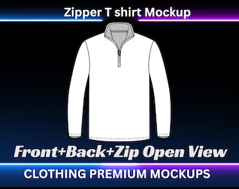 Viertel-Zip-Pullover Flache Skizze Vorlage | Digitale Mode CAD, Sweatshirt Mockup, Technische Kleidung Illustration, Sofort Download