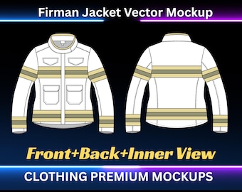Tech Pack for Fireman Jacket, Fashion CADs for Beginners & Professionals, Vector Mockups for Clothing Brands Designers - Illustrator, Canva