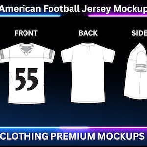 Maqueta de camiseta de fútbol americano, camiseta de fútbol en blanco, paquete técnico, plantillas vectoriales, boceto plano, dibujo técnico, CAD, IA, SVG, Procreate