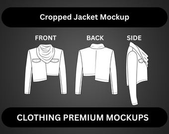 Cropped Biker Jacket Mockup | Fashion Flat Sketch | Vector Tech Pack Template | AI PNG PDF | Front Back Side View for Illustrator  Procreate