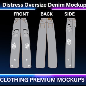Wide-Leg Jeans Vector Mockup, Flared Denim Pants Technical Drawings, Ready-to-Use Customizable Tech Pack Template,Editable Jeans Flat Sketch