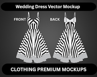 Wedding Dress Vector, Long Dress Flat Sketch, Technical Drawing, Fashion Flat Sketch for Adobe Illustrator, Dress Template Digital Download