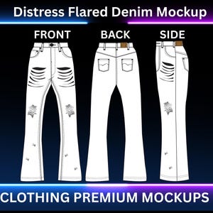 Streetwear Distressed Flared Oversized Denim Jeans Fashion Sketch Mockup Template Vector Illustrator ProCreate Canva
