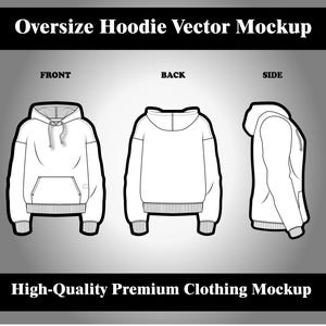 Oversized Streetwear Hoodie Mock up Vector Template Flat sketch Adobe Illustrator Procreate Tech Pack oversize hoodie mockup