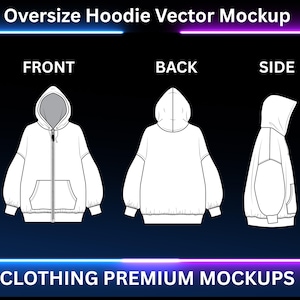 Übergroßer Zip-Hoodie Vektor Mockup Streetwear und Fashion Tech Pack Illustrator Zeichnung Vorlage Design - Digitale Datei