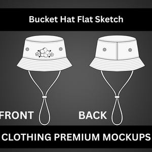 Bucket Hat Vector Mockup Bucket Hat Tech Pack Streetwear Hat Mockup Clothing Brand Fashion Tech Pack Template Technical Drawing Illustrator.