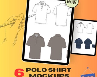 Modern Polo Shirt Tech Pack of 6 and Vector Mockup Streetwear Polo Shirt Template Editable Striped Polo Design for Clothing Brands