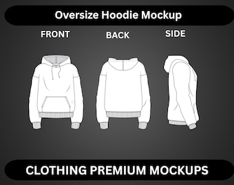 Cropped Fit Oversized Hoodie Vector Mockup Streetwear and Fashion Tech Pack Illustrator Technical Drawing Template Design - Digital File