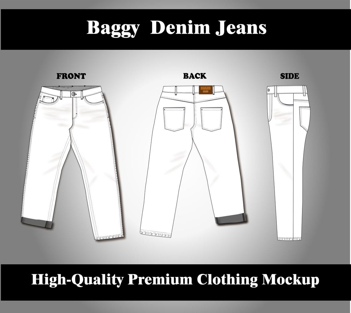 Baggy Streetwear Jeans Mock up Oversize Jeans Vector Template Adobe ...