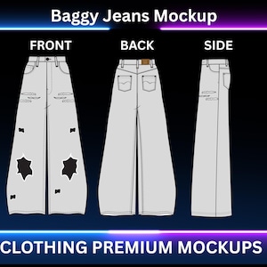 Streetwear Distressed Baggy Oversized Denim Jeans Fashion Sketch Mockup Template Vector Illustrator ProCreate Canva