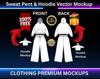 Wide Leg Streetwear Sweatpants Hoodie mockup  Oversized Fit Sweats Mock-up Vector  Tech Pack Clothing Brand Fashion Tech Pack technical