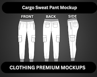 Streetwear Cargo pants Mock up Vector template Adobe Illustrator, PNG, SVG, Procreate Tech Pack cargo pants mockup technical drawing