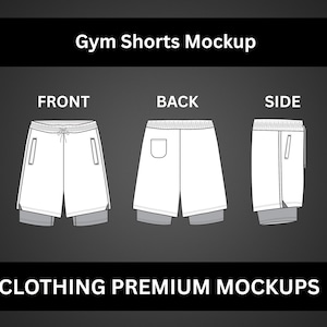 Men Gym Shorts Mockup Canva Template, Performance Shorts Tech Pack, Athleisure Flat Sketch CAD Editable Procreate Sportswear Vector Template