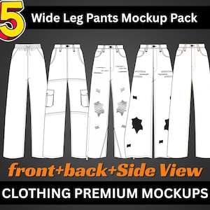 Wide-Leg Jeans Vector Mockup bundle,Denim Pants Technical Drawings, Customizable Tech Pack Template, Editable Jeans Flat Sketch bundle