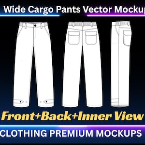Wide-Leg Jeans Vector Mockup, Flared Denim Pants Technical Drawings, Ready-to-Use Customizable Tech Pack Template,Editable Jeans Flat Sketch