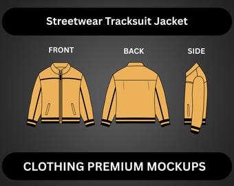 Track Jacket Vector Mockup Streetwear and Fashion Tech Pack Illustrator Technical Drawing Template Design - Digital File Vector Mockup