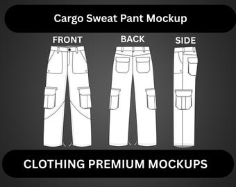 Modèle streetwear baggy cargo, modèle Illustrator Procreate, maquettes de vêtements cargo, esquisse à plat de pantalons utilitaires cargo