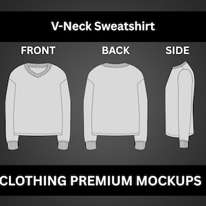 V-Neck Sweater Mockup | Editable Fashion Flat | Tech Pack Template AI SVG PNG Procreate |Fashion Designer Sketch Ai Editable Vector Template