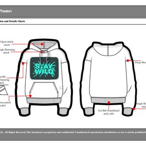 Streetwear Unisex Hoodie Tech Pack Template | CAD Vector Mockup | Fashion Design Spec Sheet | Digital Download for Clothing Manufacturers