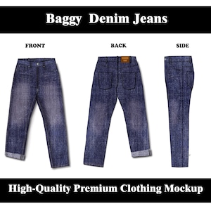 Baggy Streetwear Jeans Mock up oversize jeans Vector Template Adobe Illustrator PNG SVG Procreate Tech Pack flat sketch baggy jeans Mockup