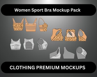 Women’s Gym Set | Sport Bra Mockup Set of 4 | Women's Sport Bra Template Gym Wear Mockup Active Wear Illustrator Mockup  Vector Tech Pack
