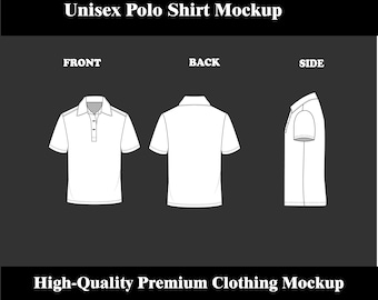 Polo Shirt Mockup with collar, Tech Pack, Procreate Template, Clothing Template Custom Design Sketch, Vector Illustrator Mockup,
