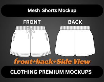 Mesh Shorts Template Shorts Tech Pack Streetwear Vector Template Illustrator Mockup Procreate Mockup Clothing Flat Blank Vector Tech Pack