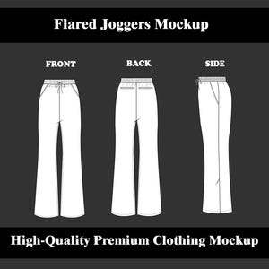 Streetwear Flared Joggers Wide leg Fit Sweats Mock-up Vector Adobe Illustrator PNG SVG Procreate Tech Pack flat sketch sweatpant mockup