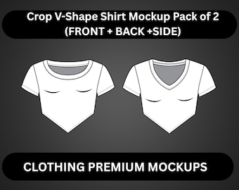 Plantilla vectorial de camiseta corta estilo Y2K / 2 estilos de cuello (cuello redondo en V) / Paquete técnico de Illustrator y Procreate para camisetas de bebé / Maqueta plana de moda para mujer