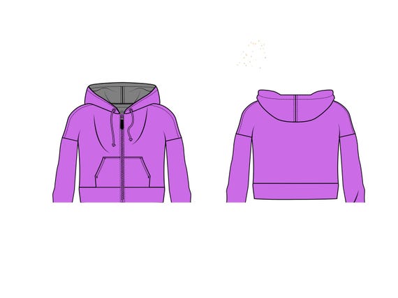 Y2K Crop Zip Jacket Mock up for Fashion Design Tech Pack Technical 
