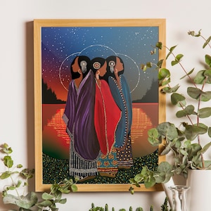 African Tribal Women Art Print: Boho Starry Night (Digital Download)