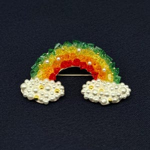 Rainbow Brooch, Colorful Pride Pin with Pearl Clouds, Happy Statement Jewelry | Cloud Pin