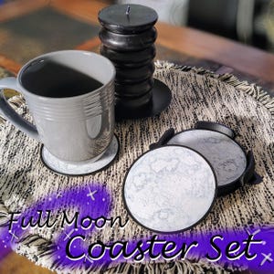 Full Moon Coaster Set (6pcs) Moon Coasters Gift Set Decor Tableware Gift Home Decor Celestial Themed Moon Decor