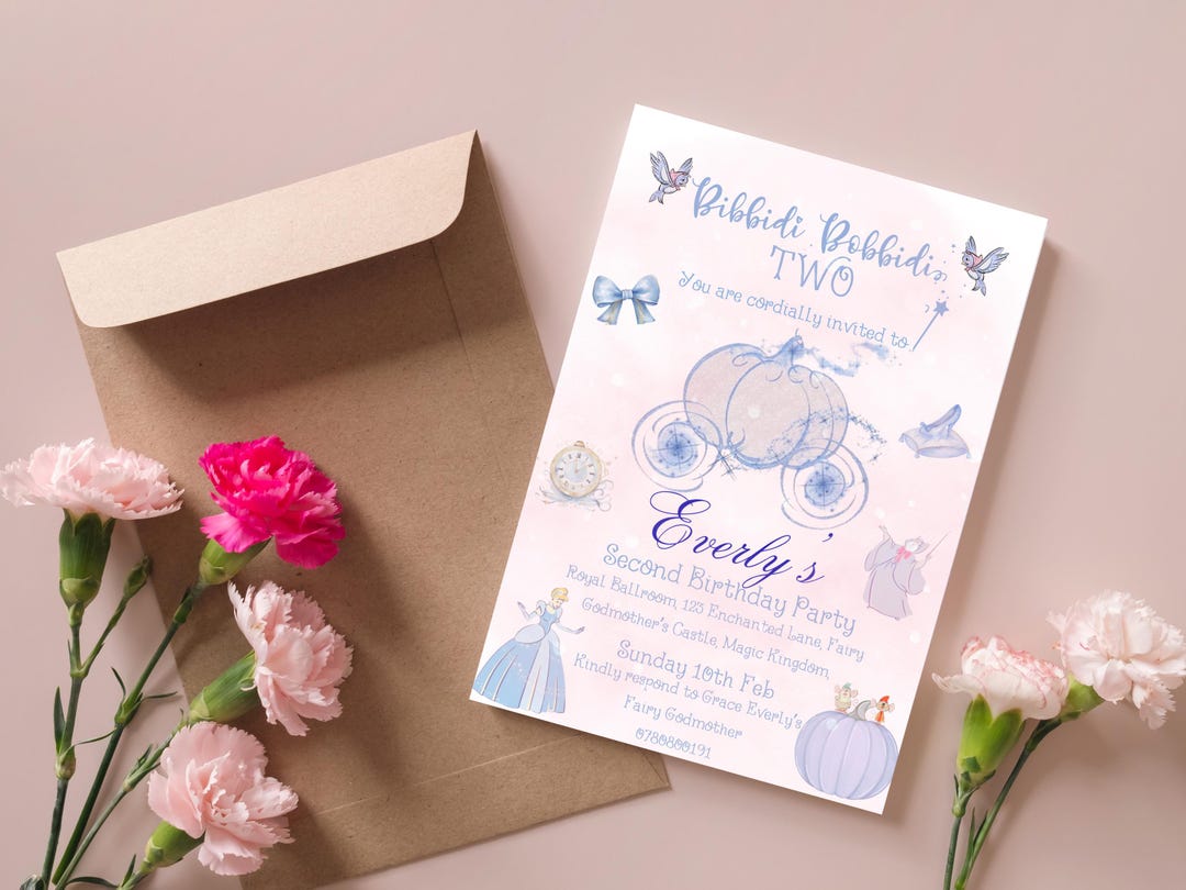Bibbidi Bobbidi Two Party Invitations & Free Welcome Sign | Cinderella ...