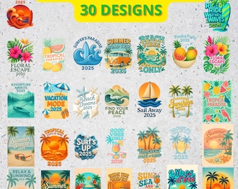 Tropical Summer PNG Bundle – Beach Vibes, Palm Trees (30 Designs)