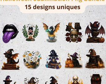 Halloween PNG Clipart Bundle – Witch, Ghost, Dragon, Kawaii (Digital Download)