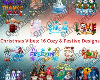 Christmas Designs Bundle – 16 Festive Holiday Graphics, Winter Snowflakes, Christmas Trees & More – Digital Download